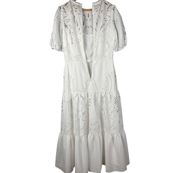 Shoshanna Midnight Bright White Eyelet Puff-Sleeve Maxi Dress Size 8 - Picture 12 of 16